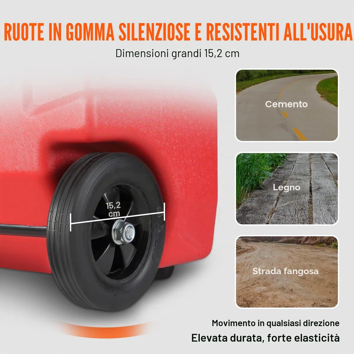 VEVOR Contenitore per Carburante 16 Galloni, 7,8 L/min, Contenitore per Serbatoio Portatile con Ruote in Gomma per Pompa Manuale Trasferimento Carburante per Benzina Diesel Auto Barca Tosaerba