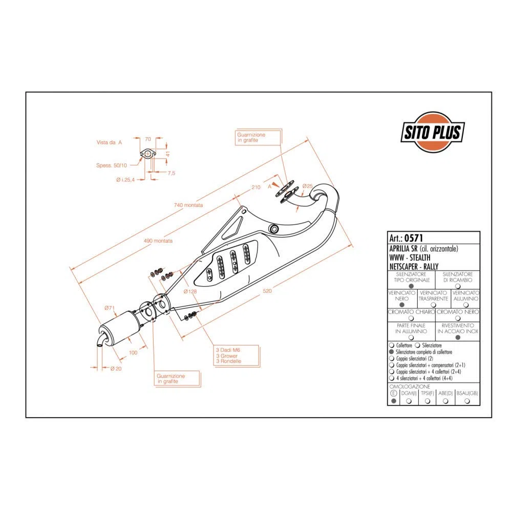 Impianto di scarico completo LeoVince SITO PLUS, acciaio per Aprilia SR 50/Netscaper/SR Stealth Racing Rally/www