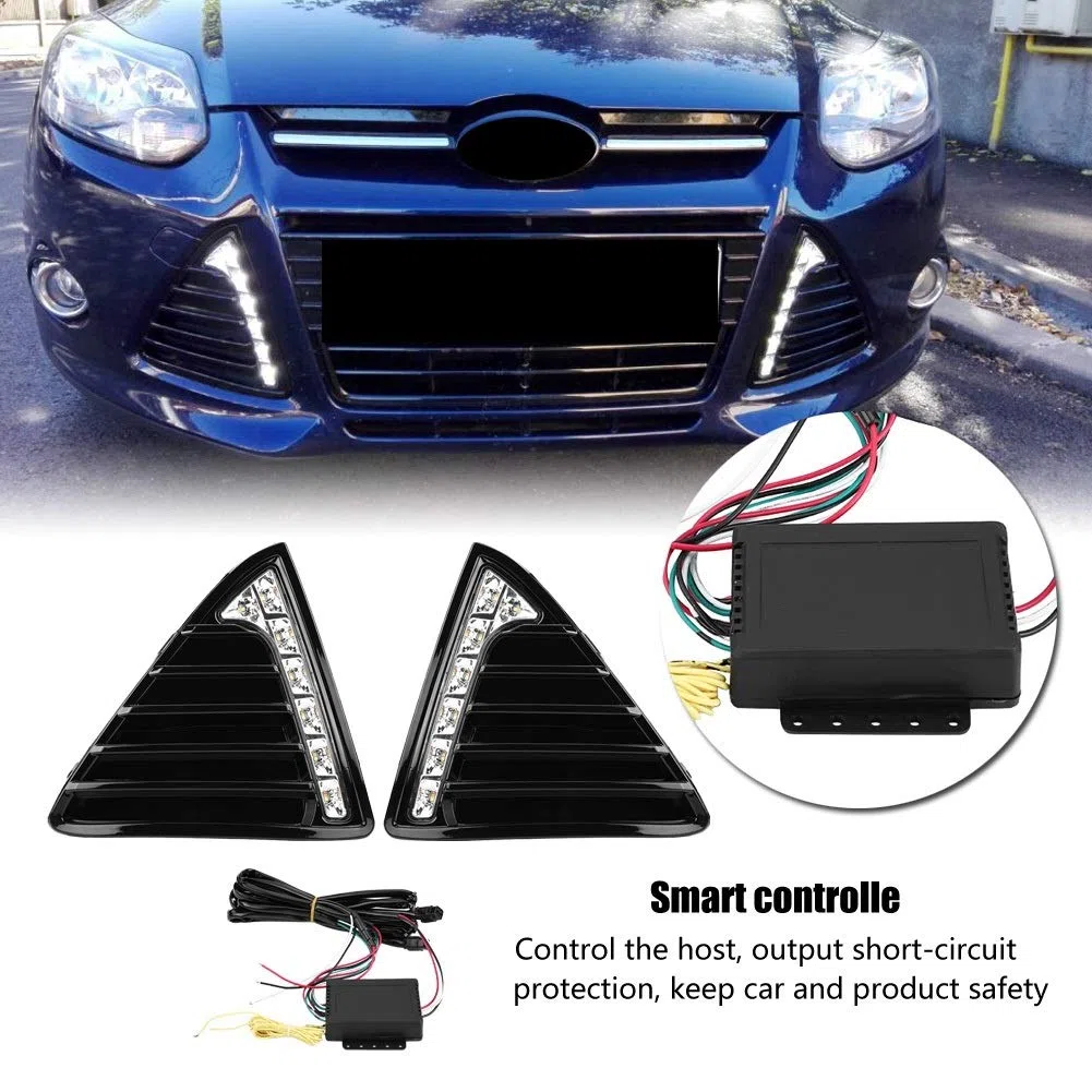 Wallfire Luci diurne a LED, 1 Coppia di luci diurne dell'auto Segnale di svolta Doppio Modello Anteriore Inferiore paraurti Guida DRL luci a LED per Ford Focus MK3 2012 2013 2014