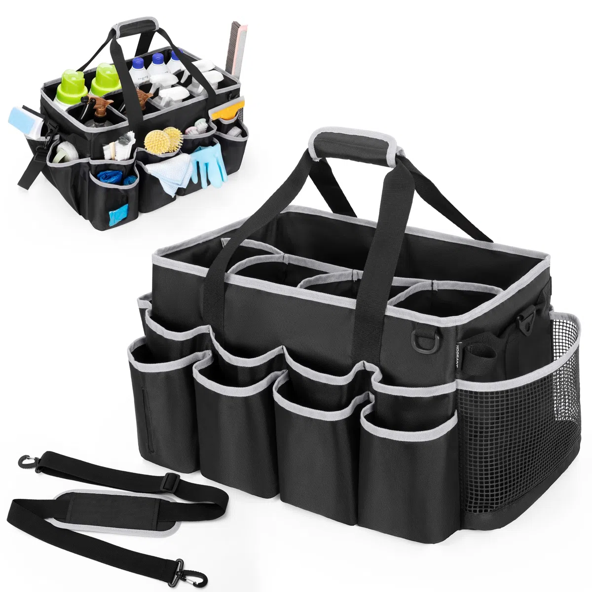 HODRANT Caddy per la Pulizia Della Casa Indossabile Extra-large, Organizzatore di Prodotti per la Pulizia, Borsa per Lavaggio Auto con Cuscinetti, Divisori, Maniglie