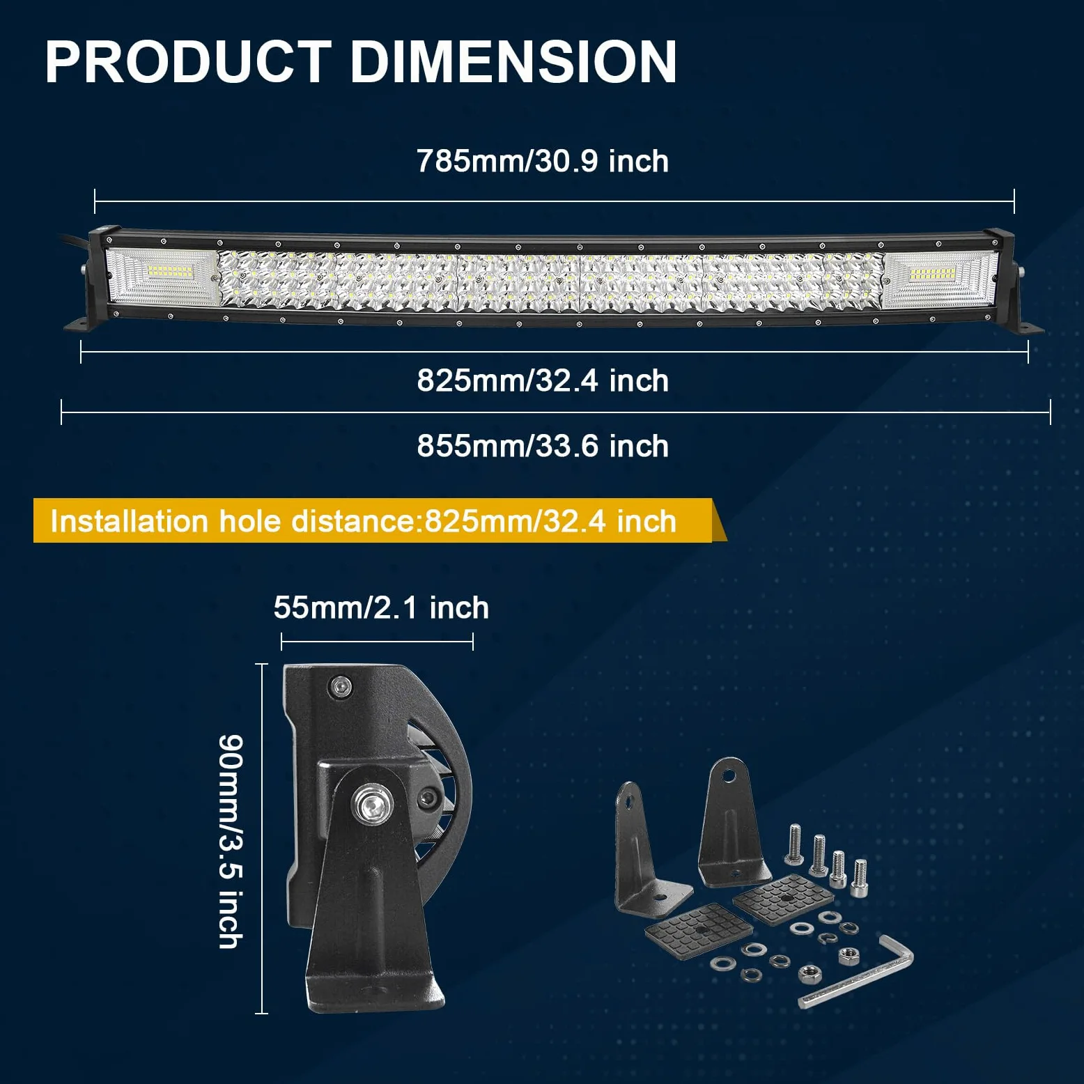RIGIDON 32 Pollici 80cm 405W Curva Barra Led Fuoristrada Con 12V Cablaggio Kit, 2x 4 Pollici 60W Luci di Lavoro Per Auto Camion SUV ATV 4x4 Veicoli, Impermeabile 6000K Alluminio Barra Luce Led
