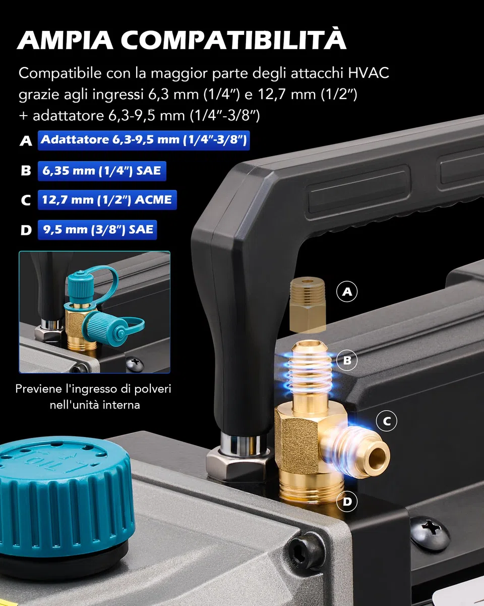 Orion Motor Tech Pompa Vuoto da 3,5 CFM e 1/4 hp, 186W Pompa per Vuoto Monostadio HVAC per R12 R22 R134a R410a R1234yf Pompa a Vuoto per Condizionatori per Auto Degasaggio Resine e Altro, Olio Incluso