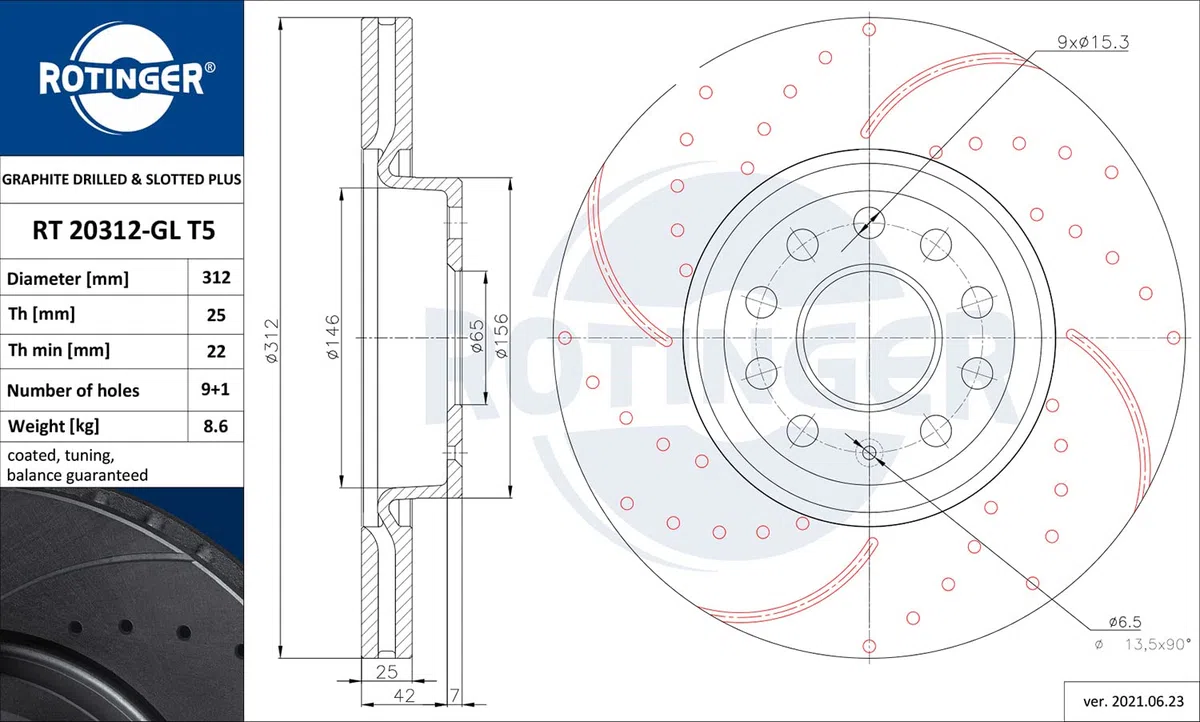 ROTINGER Rotori disco freno (asse anteriore, Set di 2 pezzi) Con rivestimento anticorrosione, RT 20312-GL T5