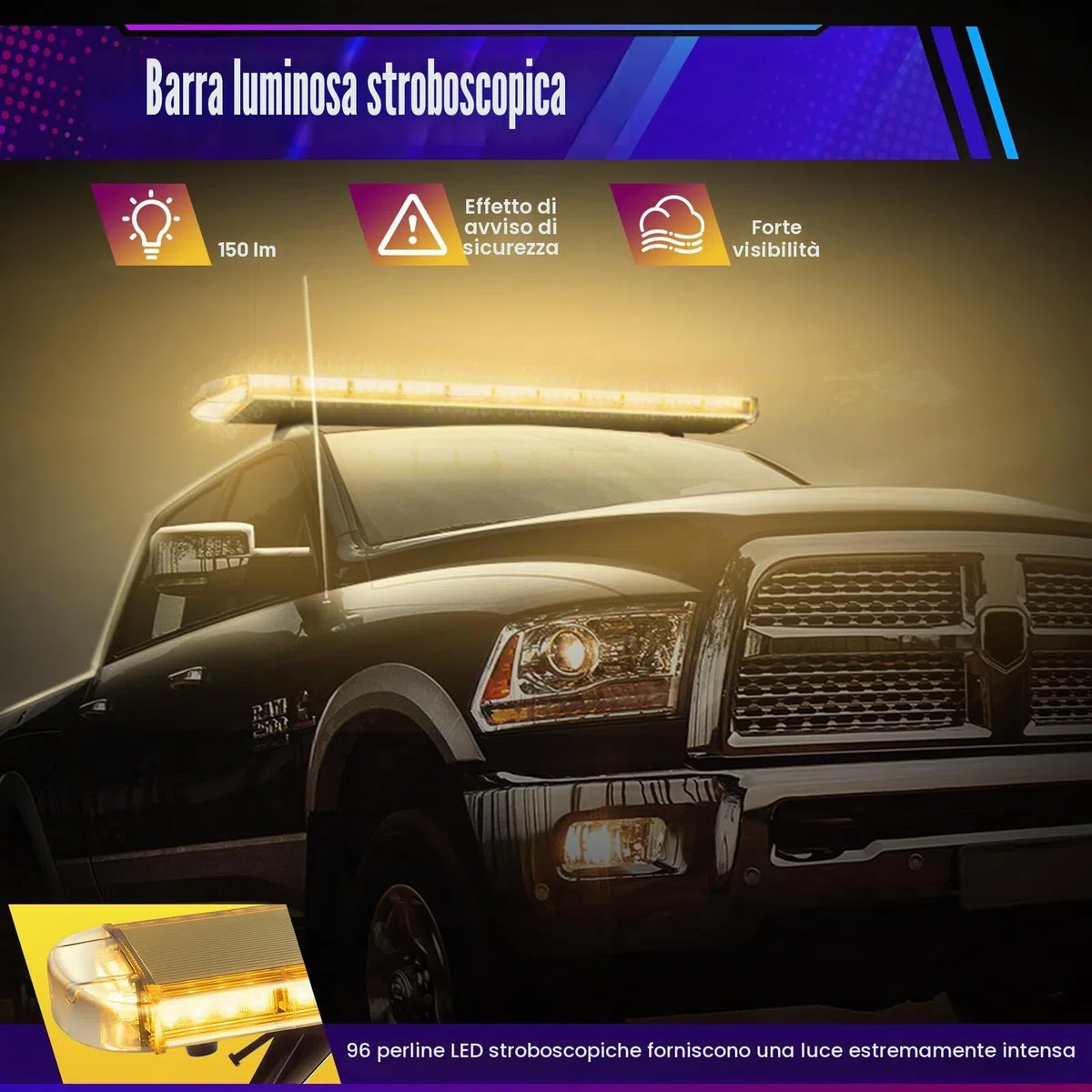 Rampa Girofaro LED Barra Luminosa Stroboscopica Lampada Di Avviso Di Guasto Dell'Automobile Barra Luminosa Di Avviso Con Regolatore 16 Modalità, per Auto 12V/24V