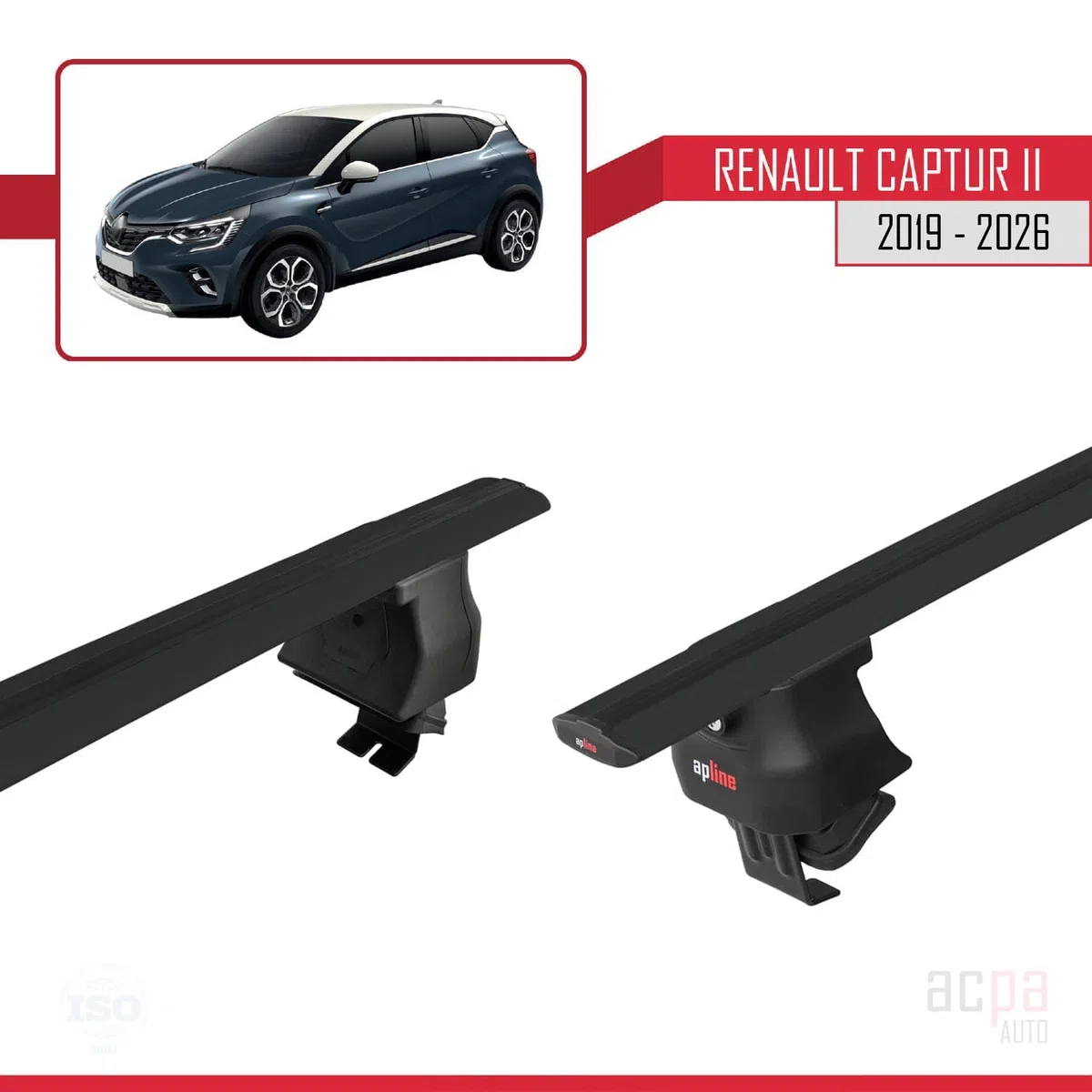 Compatibile con Renault Captur 2 2019-2026 ACE-4 Barre Tetto Portapacchi Auto Barre Portatutto Nero Alluminio 2 Barre