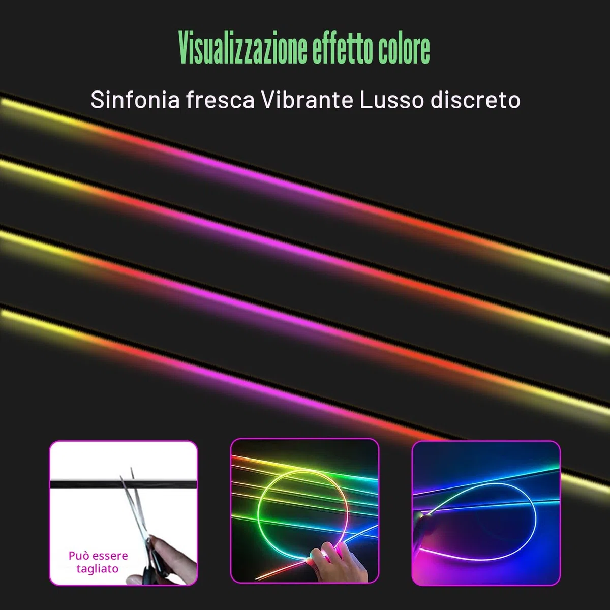 Luci ambiente per interni auto HMYC, striscia in fibra ottica acrilica con 128 LED colorati 18 in 1, decorazione universale con molteplici modalità e sincronizzazione musicale, controllo tramite APP