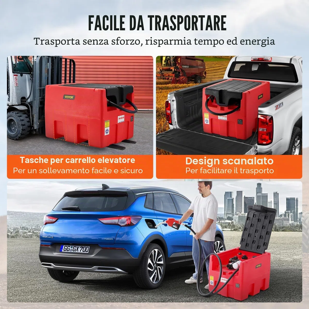 VEVOR Serbatoio Benzina Diesel Portatile 182L, Serbatoio Rifornimento Carburante, Pompa di Trasferimento 12V, 40 L/Min, Tubo Flessibile 4 m, Pistola per Rifornimento per Veicoli Settore Agricolo