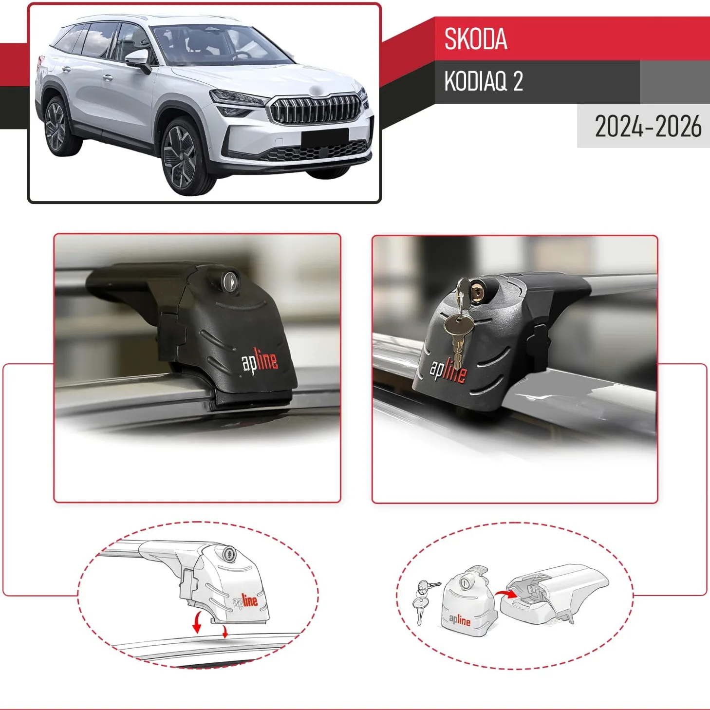 Compatibile con Skoda Kodiaq 2 2024-2026 ACE-2 modello Barre Tetto Portapacchi Auto Barre Portatutto Grigo Alluminio Barre