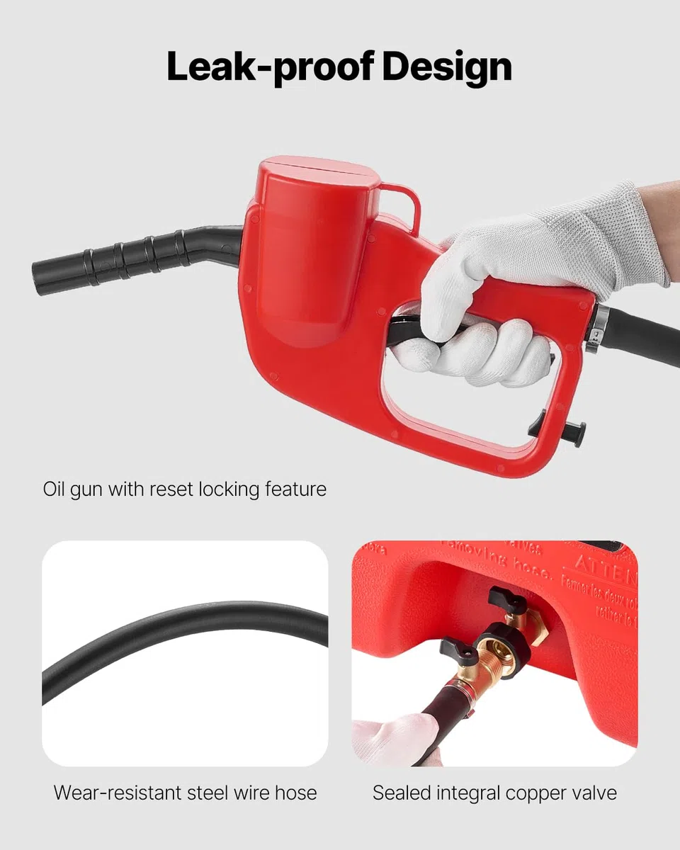 VEVOR Serbatoio di Carburante Portatile 56,78 L Modalità Pompa a Gravità e Manuale, Contenitore per Serbatoio di Carburante con Ruote, Tubo di Mandata 3,04 m e Pompa Manuale, per Motoscafi, Benzina
