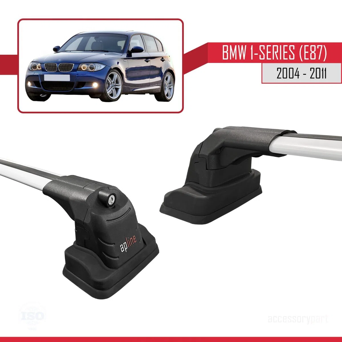 Compatibile con BMW Serie 1 (E87) 2004-2011 Modello ACE-3 Barre Tetto Portapacchi Auto Barre Portatutto Grigio Alluminio 2 Barre