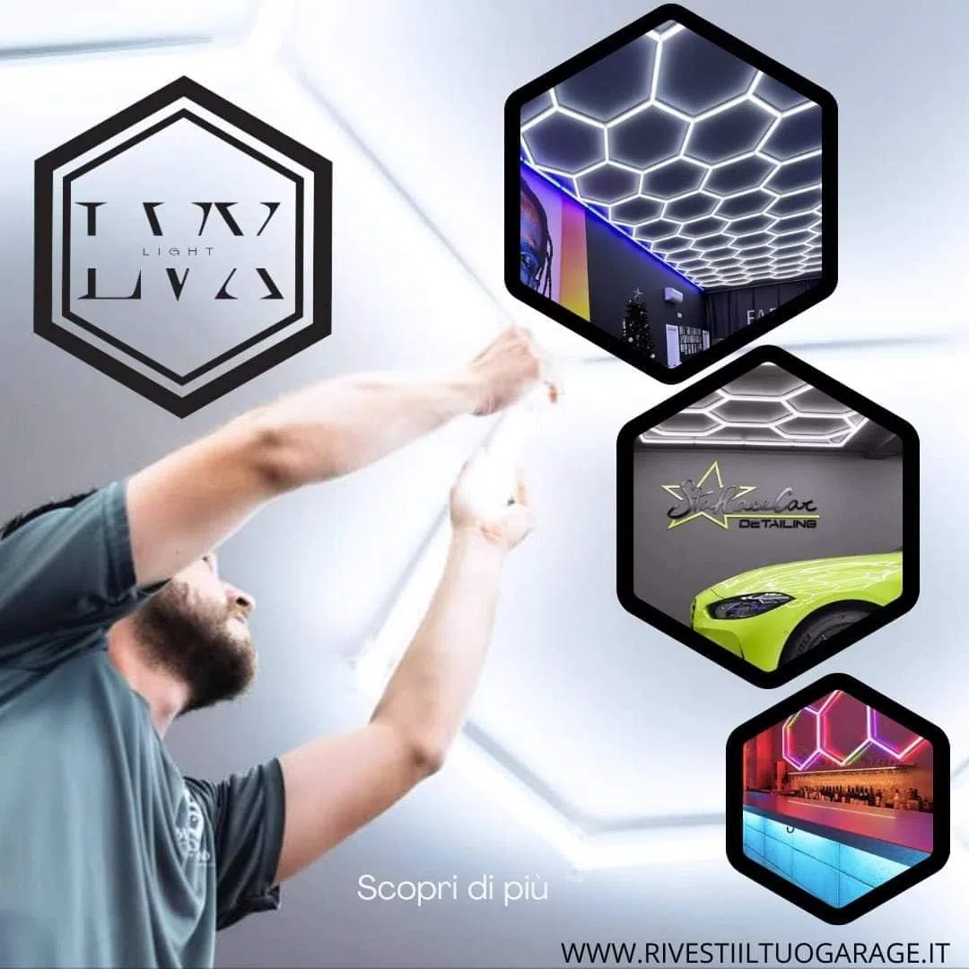 Led nido d'ape DESIGN esagonalecar DETAILING OFFICINA AUTOLAVAGGIO CARROZZERIA GOMMISTA UFFICIO ROMBO LUCIDATURA AUTO barber shop,palestra (3,36x 2,28 metri)