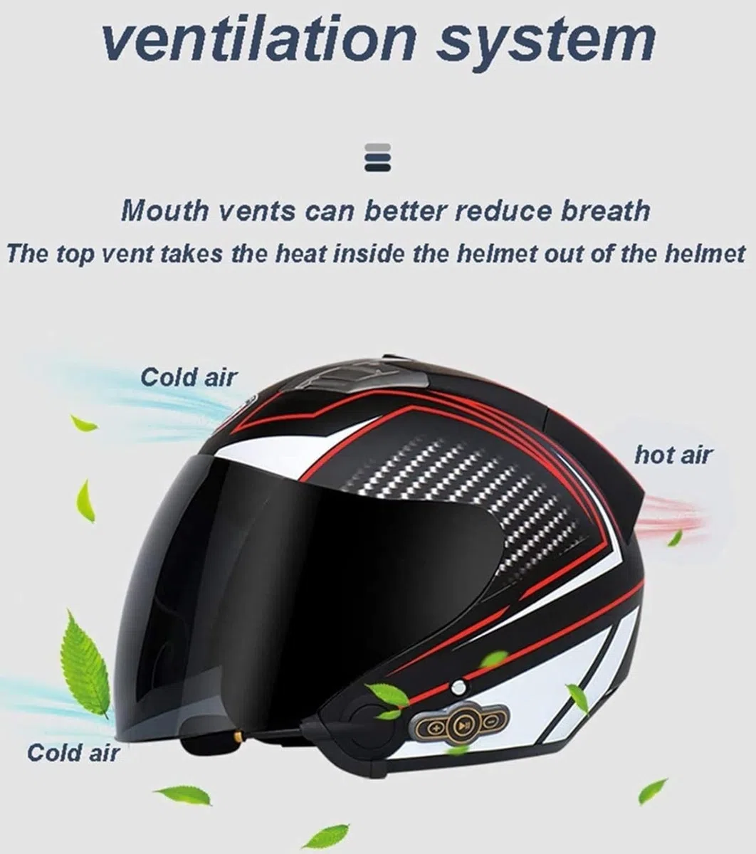 Casco Bluetooth integrato per adulti, casco jet scooter certificazione ECE, casco scooter, casco jet uomo e donna con doppia visiera F, M57-58CM
