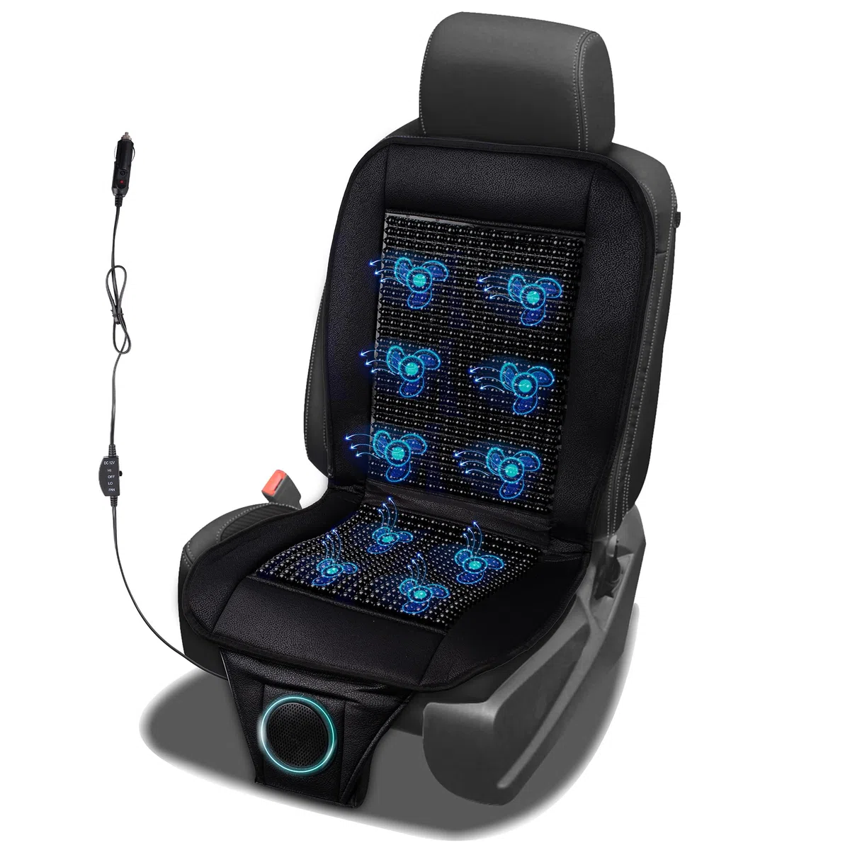 Coprisedile rinfrescante per auto con perline, cuscino massaggiante, con perline di legno nero, con cuscinetto di raffreddamento per sedile auto da 12 V, temperatura regolabile, traspirante