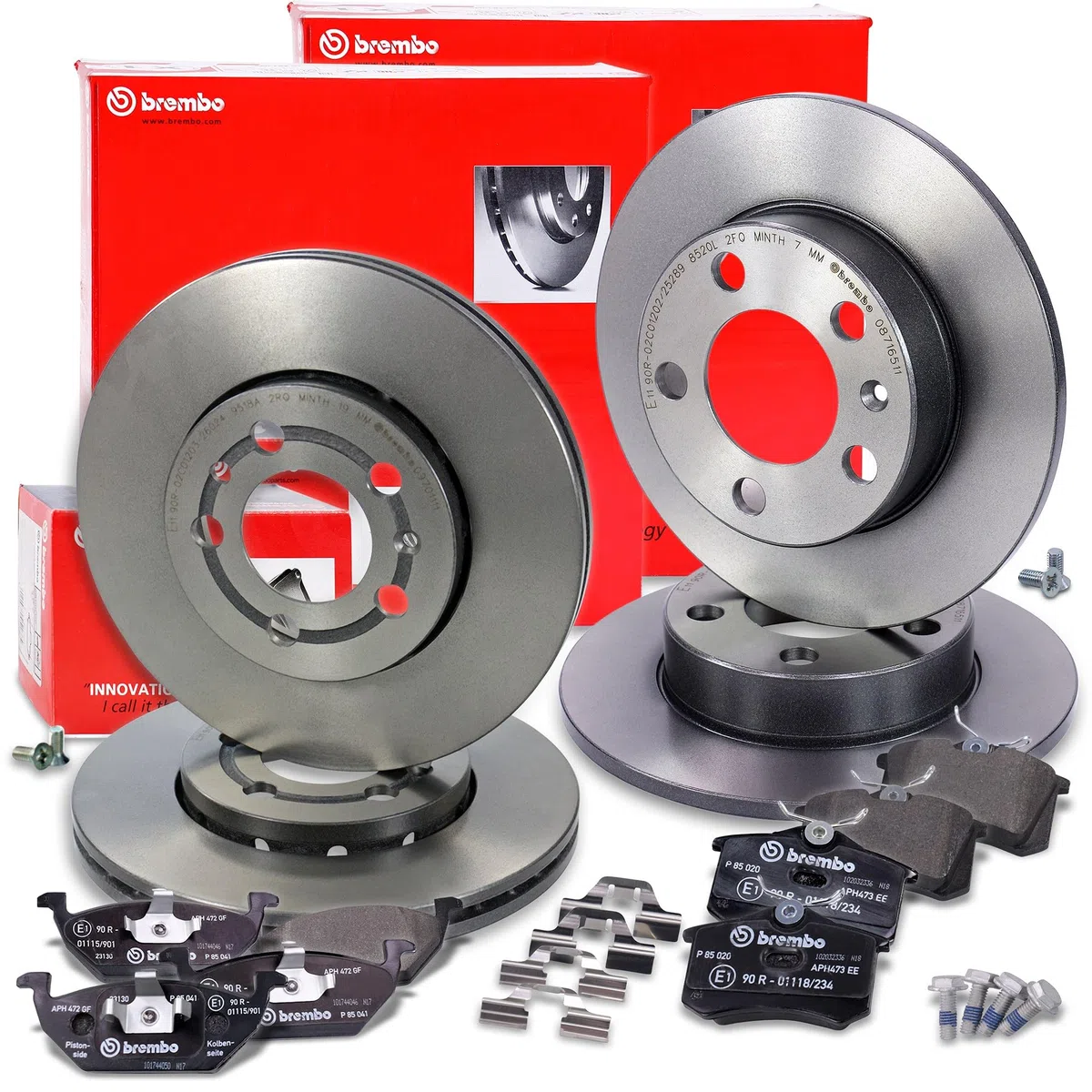 BREMBO Set freni incl. dischi freno anteriori Ø 256mm ventilati internamente + posteriori Ø 230mm pieni e pastiglie freno anteriori + posteriori Compatibile con AUDI, SEAT, SKODA, VW POLO, GOLF, BORA