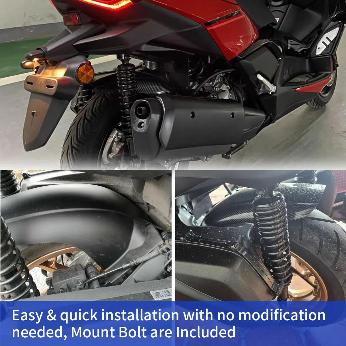 WOOGA moto parafango posteriore parafango parafango ruota Hugger paraspruzzi copertura for YA&MA&HA XMAX300 X-MAX-300 Accessori 2017 2018 2019 2020 2021 2022 2023 2024 (Aspetto in carbonio)