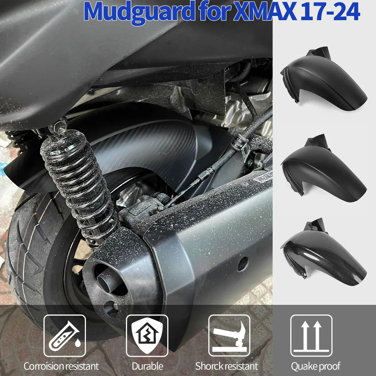 WOOGA moto parafango posteriore parafango parafango ruota Hugger paraspruzzi copertura for YA&MA&HA XMAX300 X-MAX-300 Accessori 2017 2018 2019 2020 2021 2022 2023 2024 (Aspetto in carbonio)
