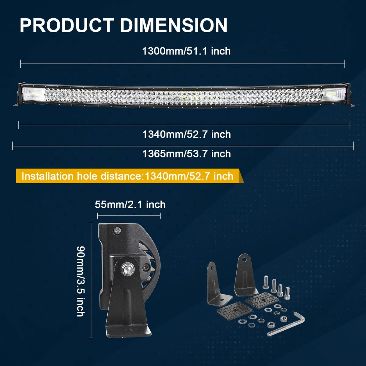 SKYWORLD Barra Led Fuoristrada, 52 pollici 130 cm 675W Curva Barra Luce Led con 12V Cablaggio Kit, Impermeabile Fari LED Luci da Lavoro per 4x4 Auto Camion SUV UTE ATV Barca, 6000K Bianca