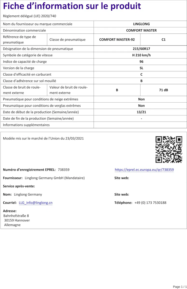 LINGLONG 215/60 R17 96H Estivo Auto
