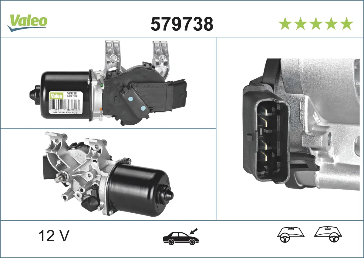 VALEO - Motorino Tergicristallo - Anteriore - 579738 - CLIO 3 (BR0,1, CR0,1) (2005-), CLIO GRANDTOUR (KR0,1) (2
