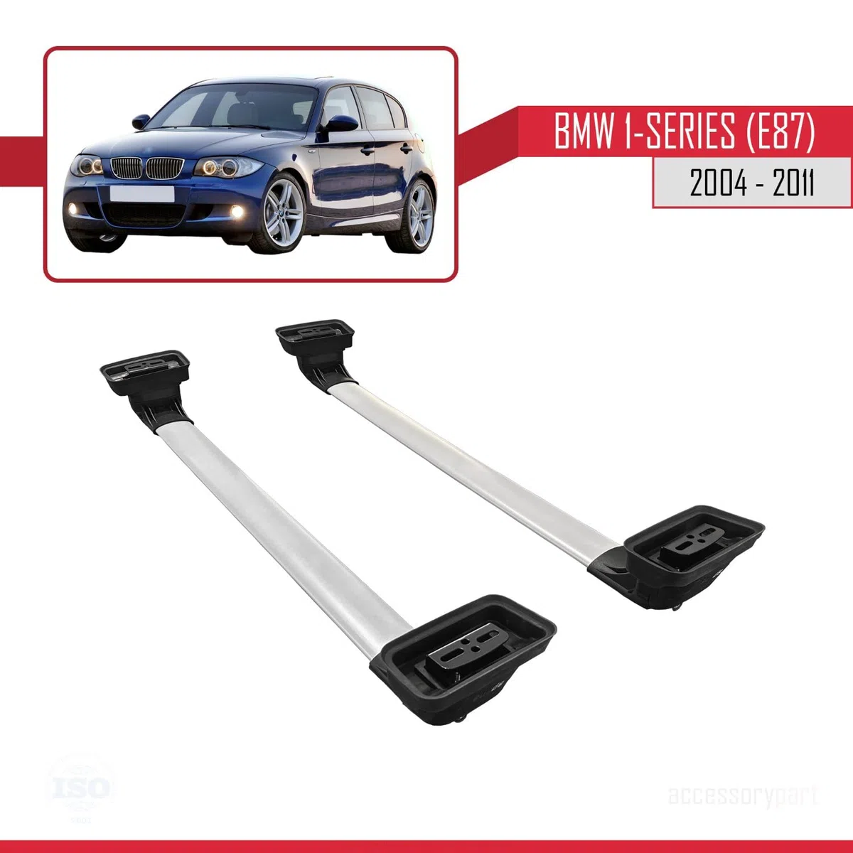 Compatibile con BMW Serie 1 (E87) 2004-2011 Modello ACE-3 Barre Tetto Portapacchi Auto Barre Portatutto Grigio Alluminio 2 Barre