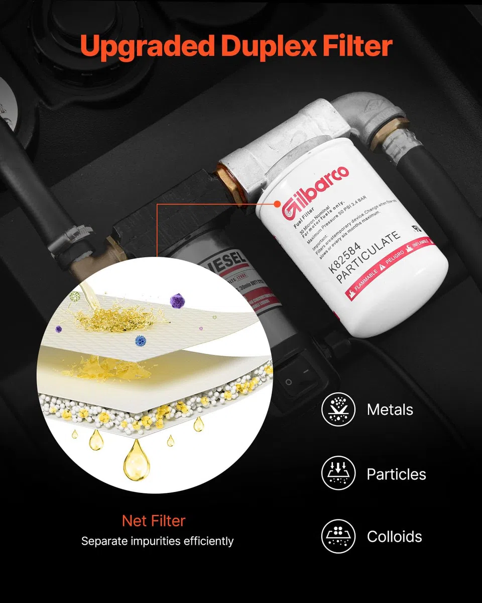 VEVOR Serbatoio per Diesel Portatile Capacità 220 Litri, Serbatoio per Carburante con Pompa di Trasferimento Elettrica da 12 V Potenza 140W, Lunghezza Cavo Alimentazione 3,9m, Nero