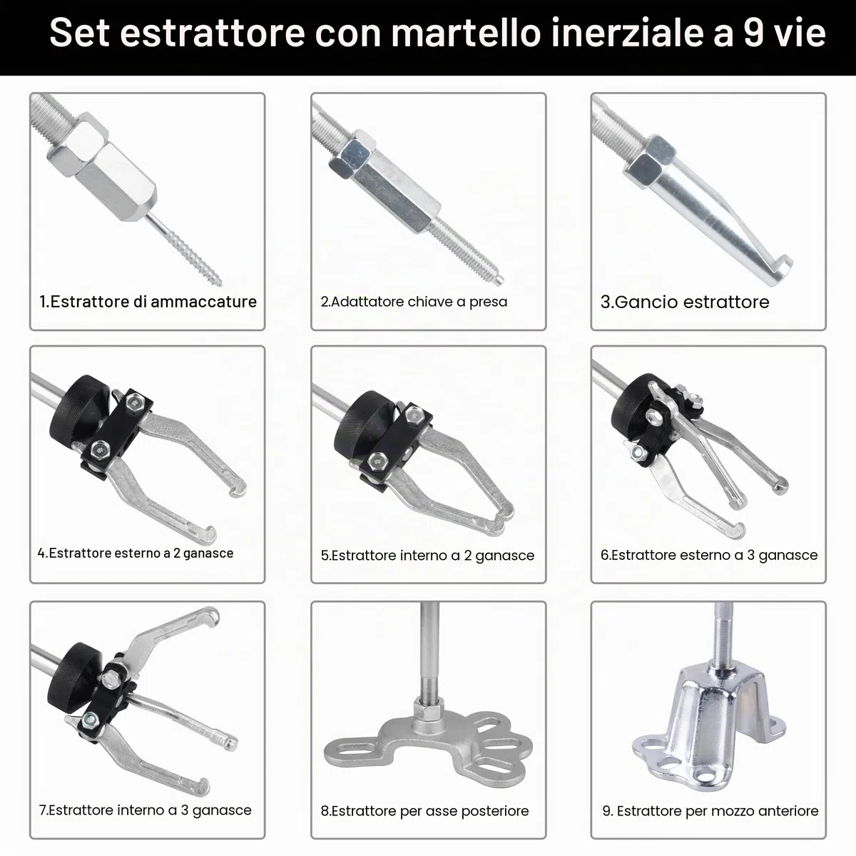 Dayuan, Set con martello a scorrimento a nove vie, con estrattore per assali, cuscinetti, ammaccature, mozzi, ingranaggi, per interni ed esterni, a 2 o 3 griffe