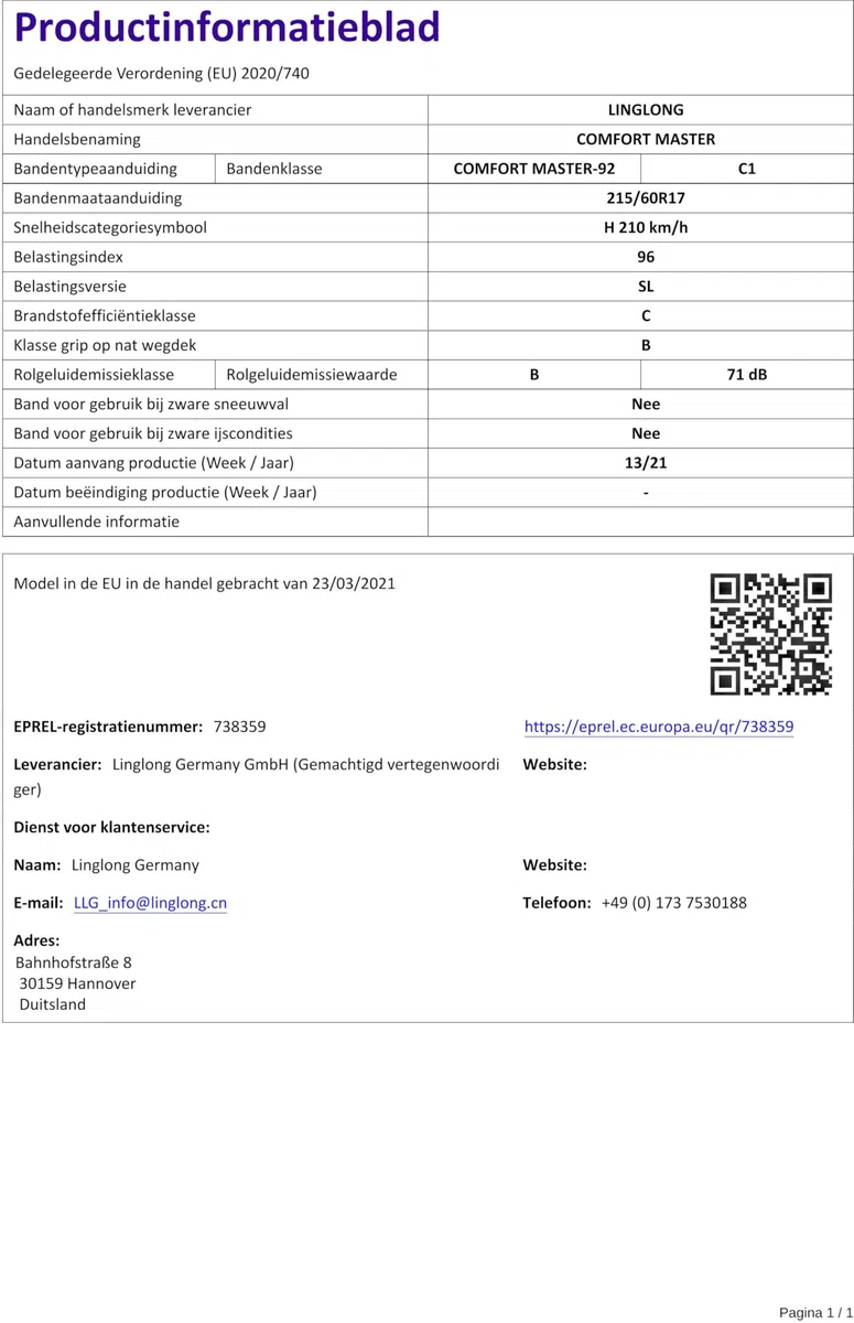 LINGLONG 215/60 R17 96H Estivo Auto