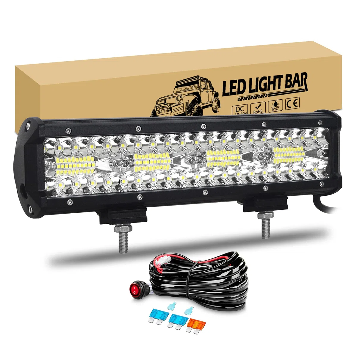 RIGIDON Barra Led Fuoristrada 30cm 12 Pollici 240W Barra Luce Led Con 12V Cablaggio, Lampade Luci di Guida per 4x4 Offroad Auto Trattore Camion SUV UTE ATV Barca Veicoli, 6000K Bianco