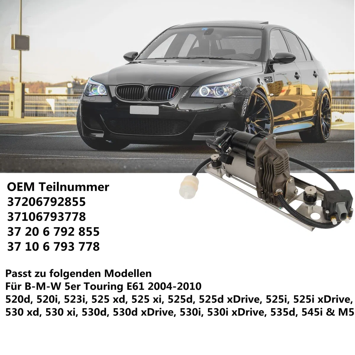 Bisenya Pompa compressore a molla ad aria con supporto 37106793778 37206792855 compatibile con 5 Touring E61 2004-2010