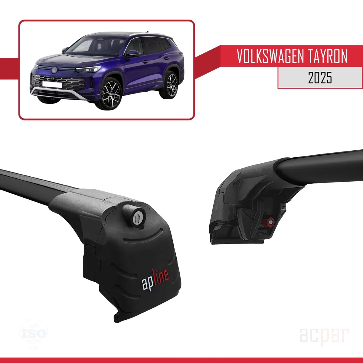 Compatibile con Volkswagen Tayron (DN) 2025-2026 Modello ACE-2 Barre Tetto Portapacchi Auto Barre Portatutto Nero Alluminio 2 Barre