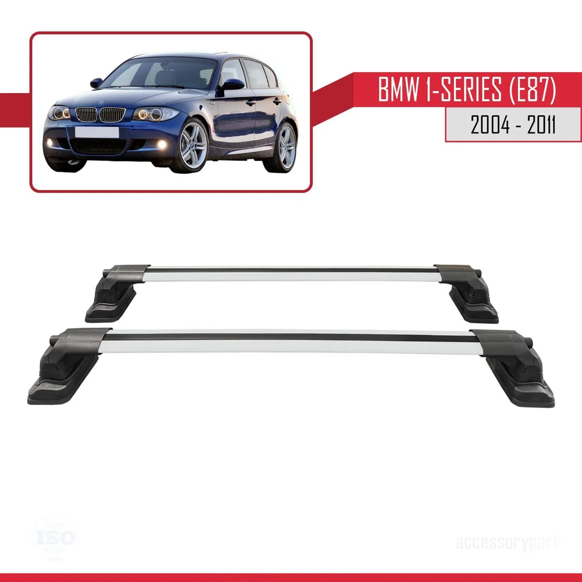 Compatibile con BMW Serie 1 (E87) 2004-2011 Modello ACE-3 Barre Tetto Portapacchi Auto Barre Portatutto Grigio Alluminio 2 Barre