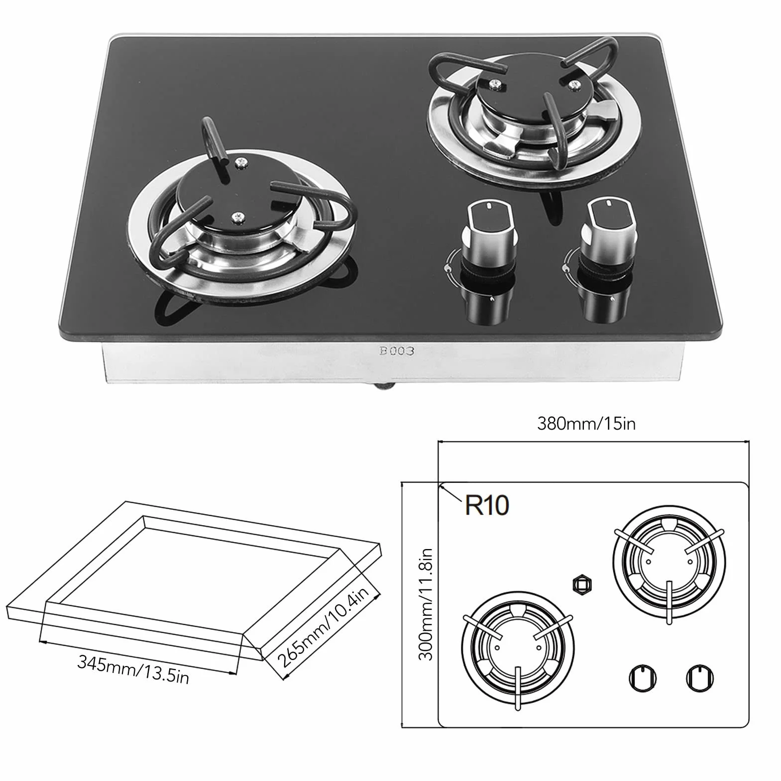 Fornello a Gas per Camper, Pannello in Vetro Temperato a 2 Fuochi da 1,8 KW, Piano Cottura a Gas da Cucina, Regolazione della Potenza di Fuoco a più Livelli per Barca, Roulotte,