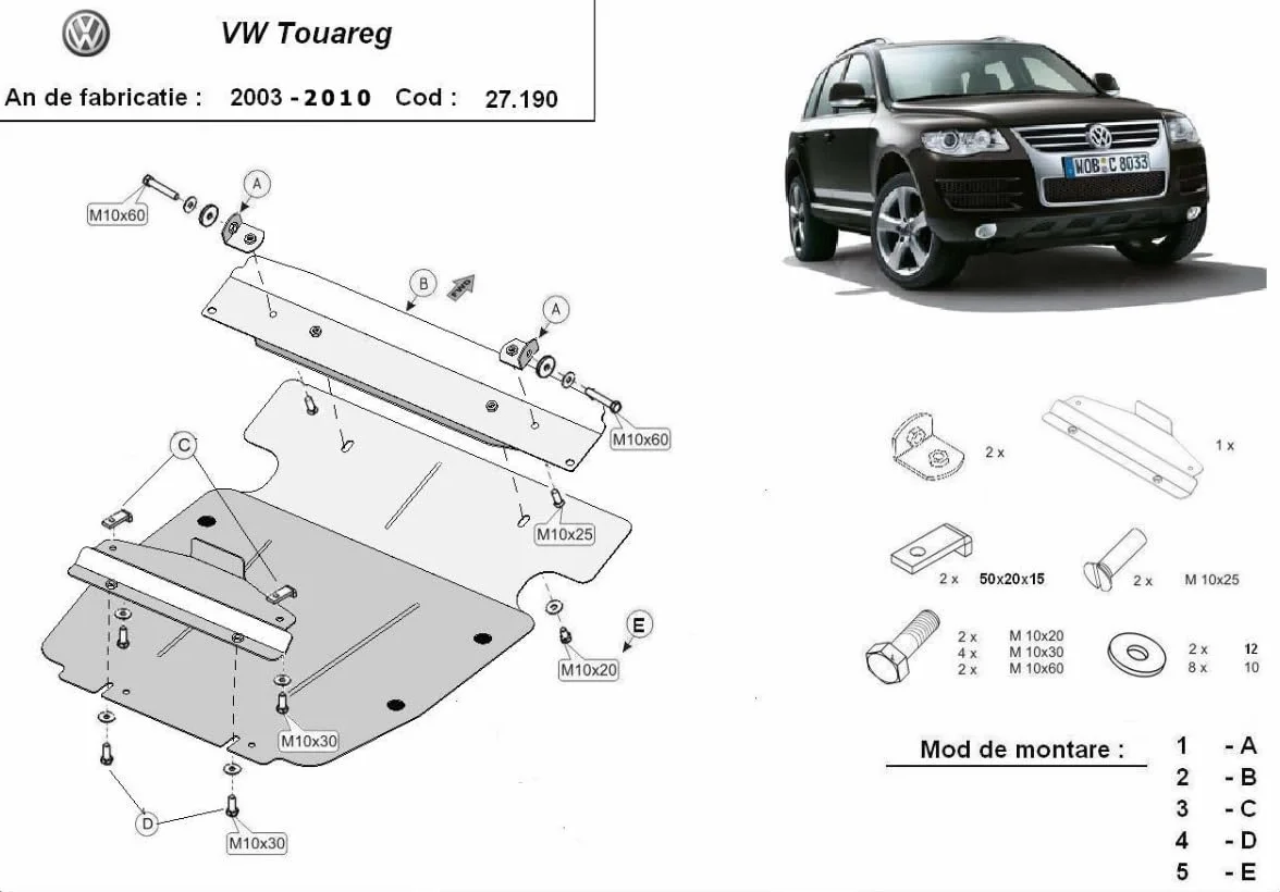 Protezione metallica sottomotore compatibile con Volkswagen Touareg 7L - (2003-2010)