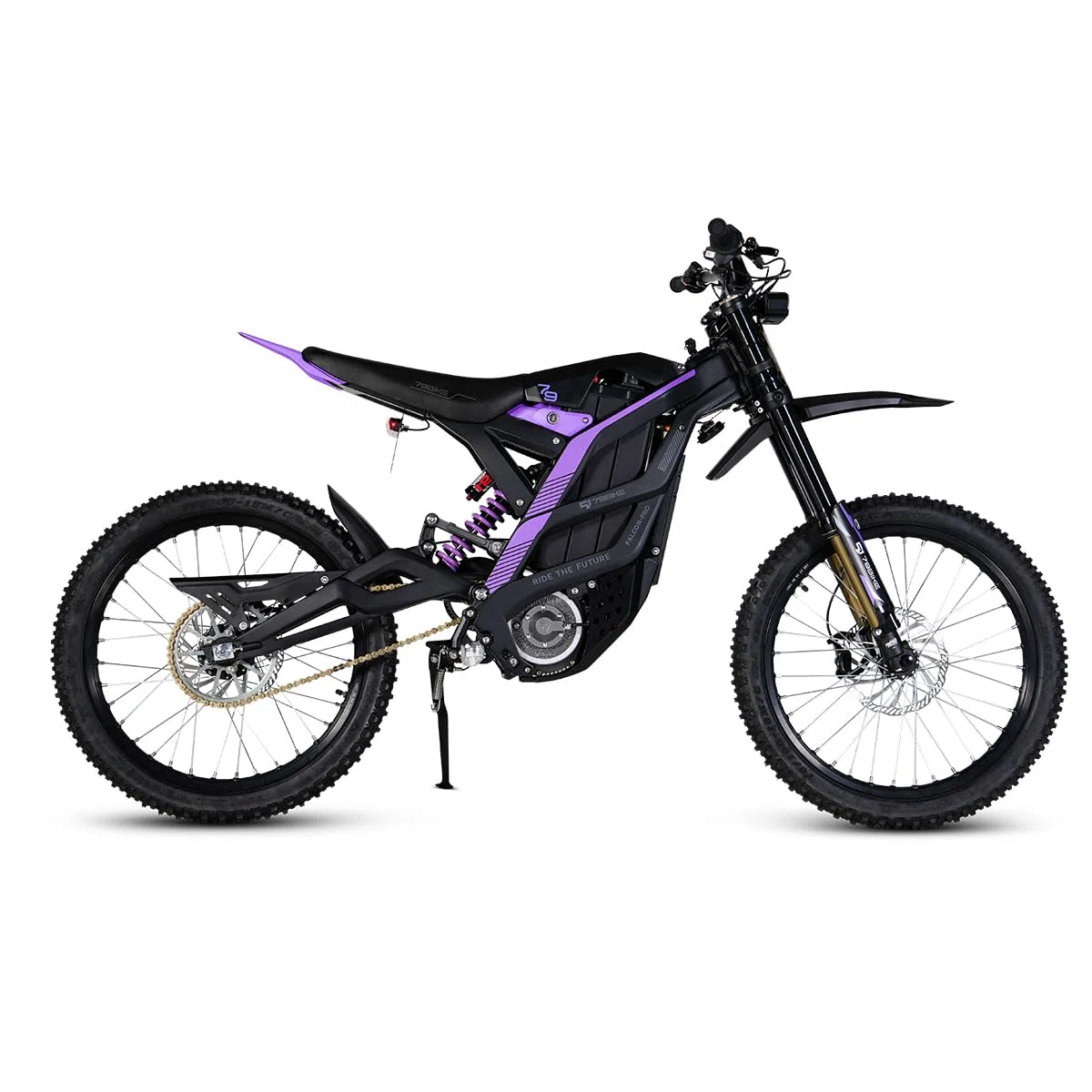 79Bike Falcon Pro Dirt Bike elettrica per adulti, motocicletta elettrica da 19 pollici con batteria al litio da 72 V 35 Ah, autonomia di 125 km, motore 10 kW, bici elettrica da 410 Nm (nero viola)