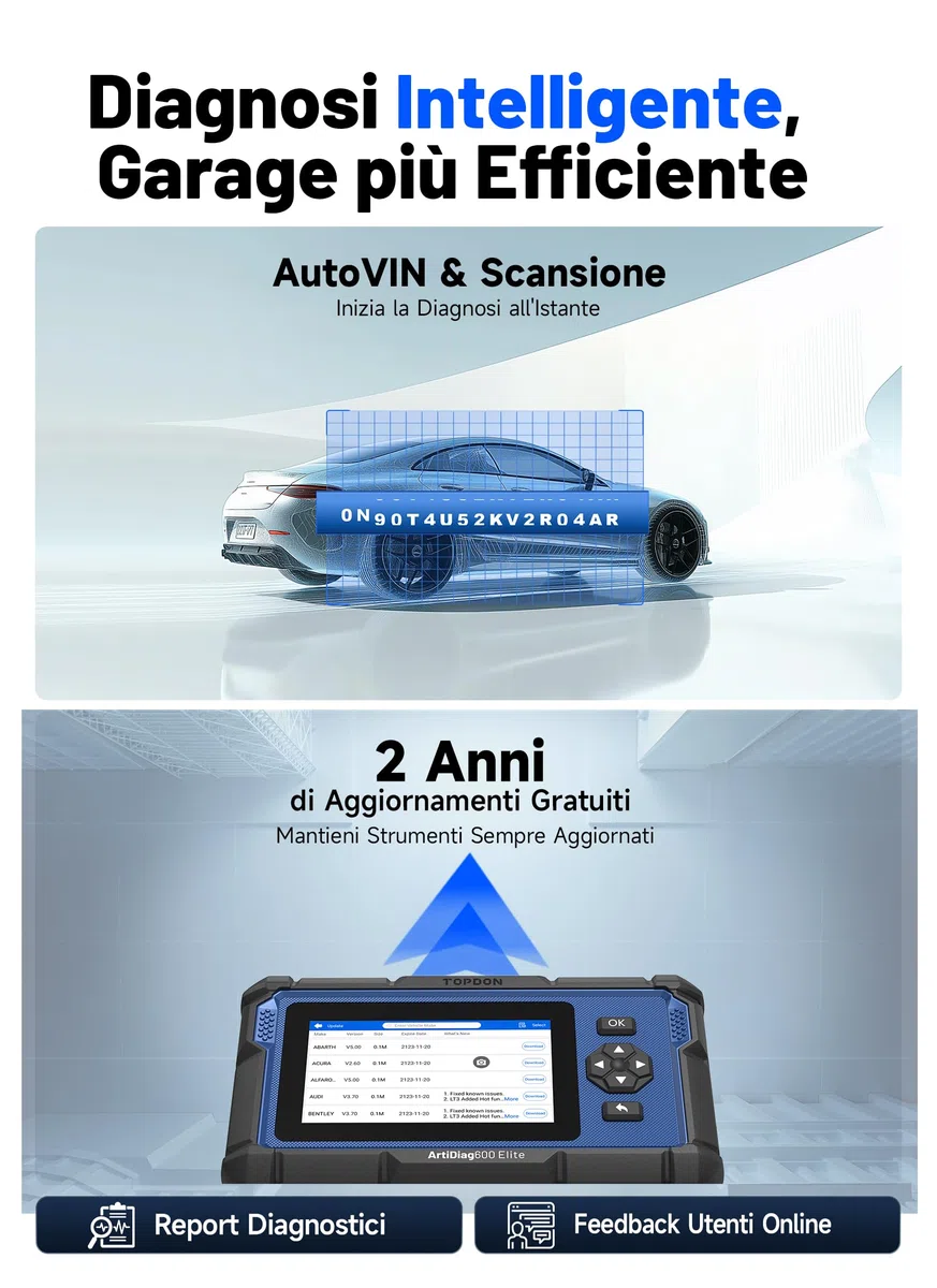 TOPDON ArtiDiag600 Elite OBD2 Auto Diagnostica Italiano, Sistema Completo, 13 Servizi di Reset, Diagnostica Auto con CAN-FD, FCA/SGW, 2 Anni di Aggiornamenti Gratuiti