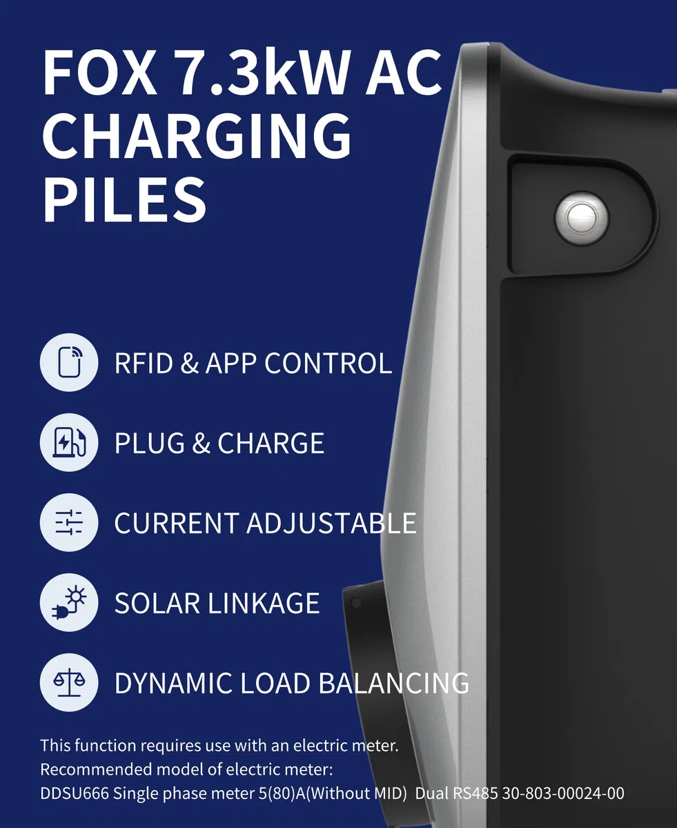 FOXESS Wallbox Tipo 2 7.3kW 32A con controllo Smart App, compatibile con WiFi e Bluetooth, adatta per tutti i veicoli elettrici, argento