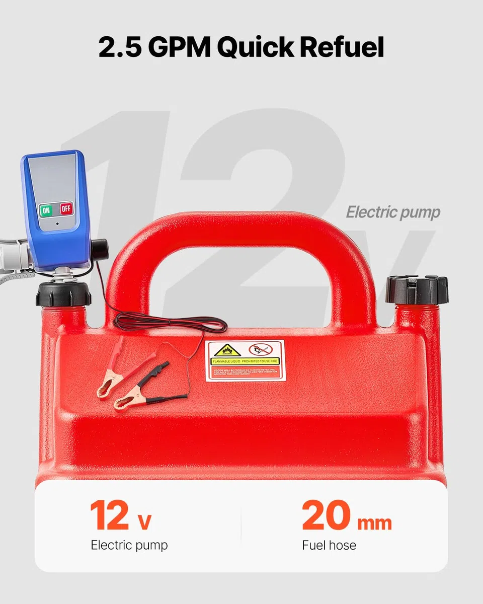VEVOR Serbatoio di Carburante Portatile da 60,56 L Contenitore di Benzina, Pompa di Trasferimento del Carburante Elettrica 12 V CC 11,36 L/min Tubo di Mandata da 1,21 m per Diesel Benzina, Rosso