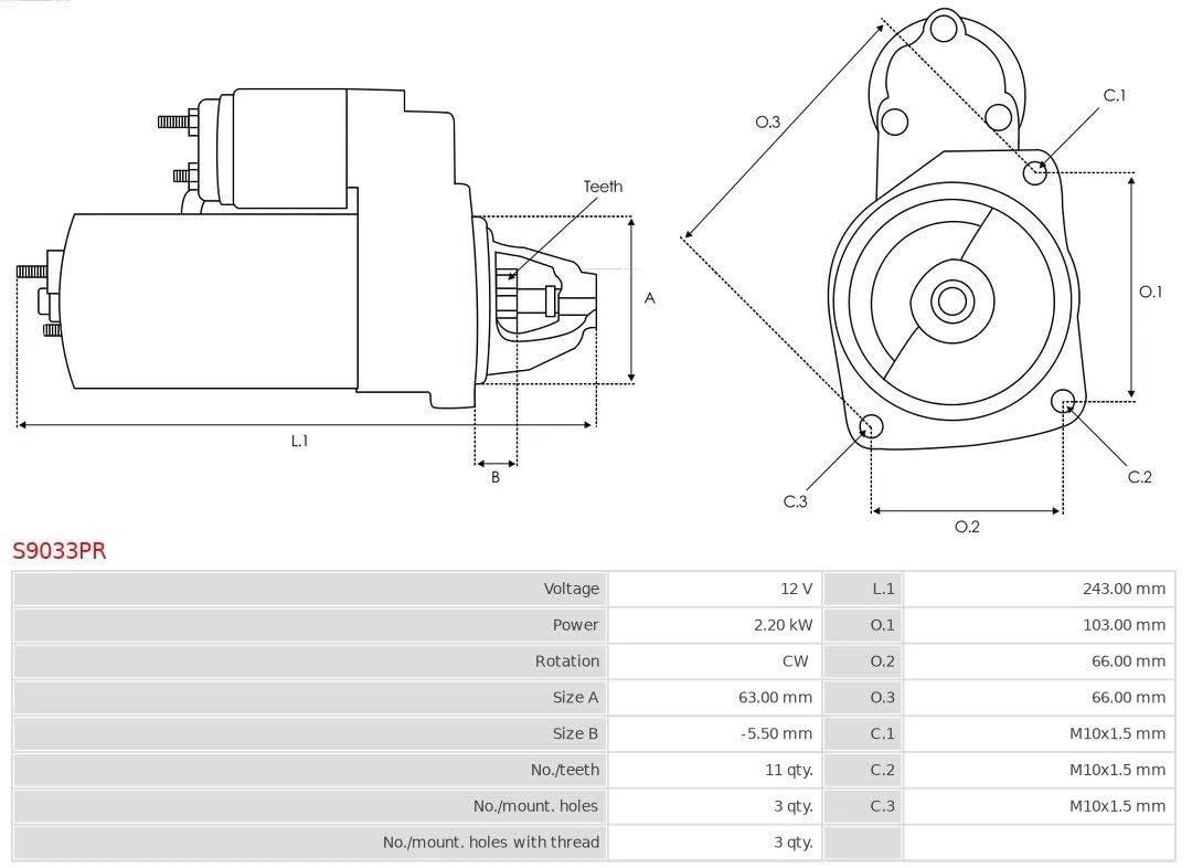 AS-PL S9033PR Starter motore/Avviamento