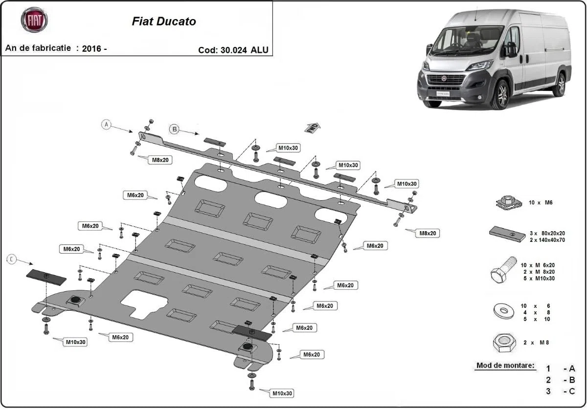 compatibile con Piastra paramotore di alluminio Fiat Ducato (2016-2025)