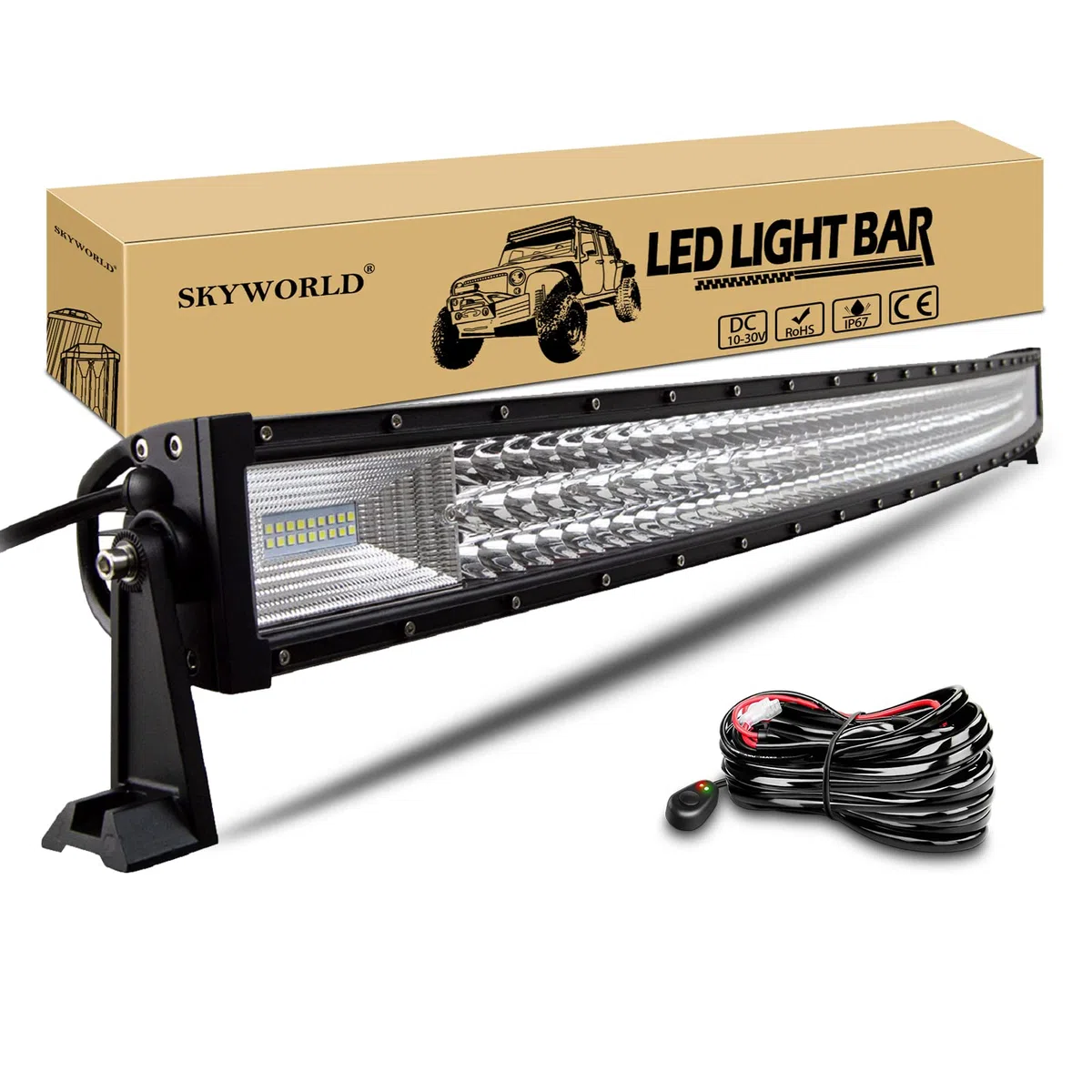 SKYWORLD Barra Led Fuoristrada, 52 pollici 130 cm 675W Curva Barra Luce Led con 12V Cablaggio Kit, Impermeabile Fari LED Luci da Lavoro per 4x4 Auto Camion SUV UTE ATV Barca, 6000K Bianca