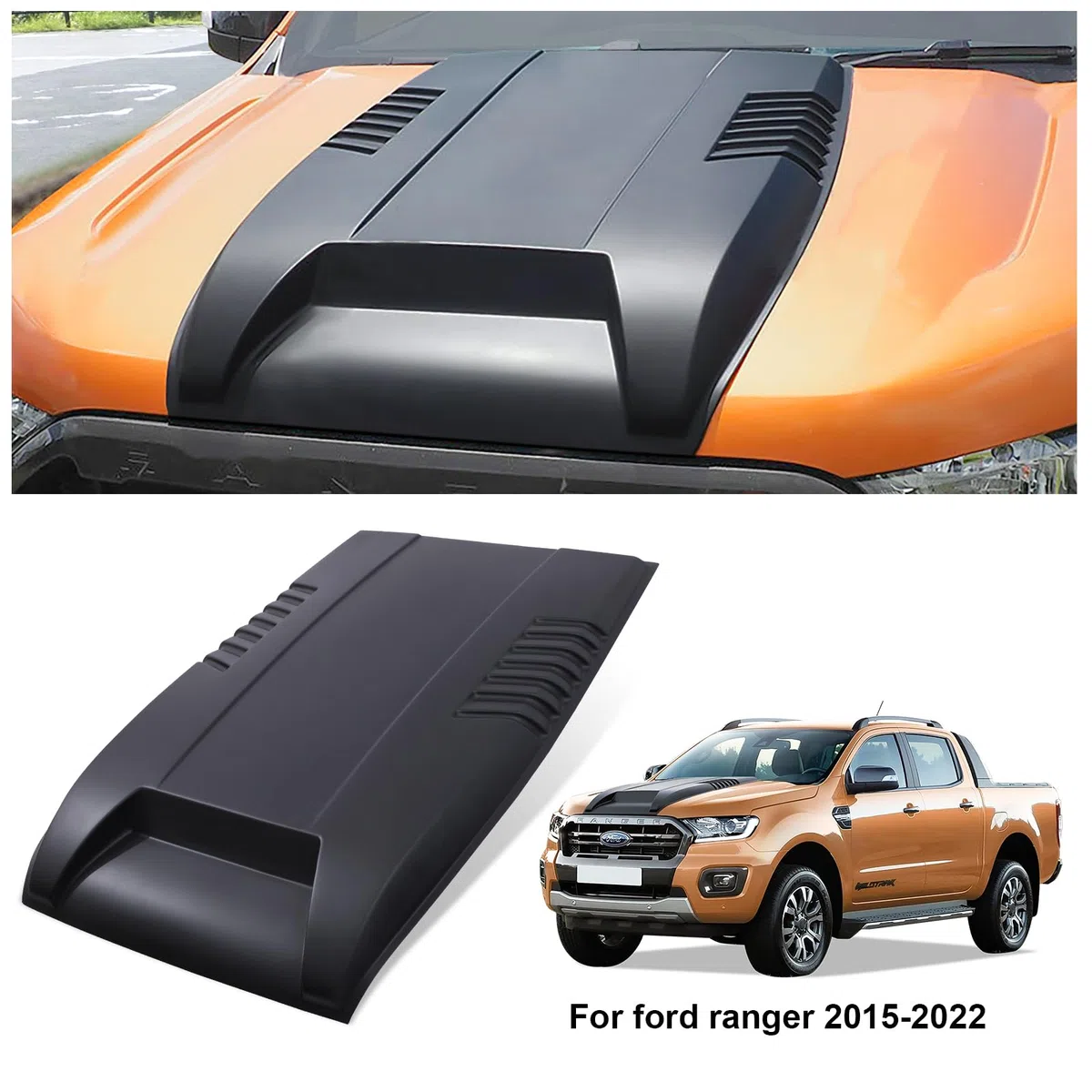 Pala per cofano Ford Ranger 2015-2022 T7 T8 Wildtrak Raptor Limited XL XLT Tremor Platinum MK2 MK3 ABS cofano nero opaco