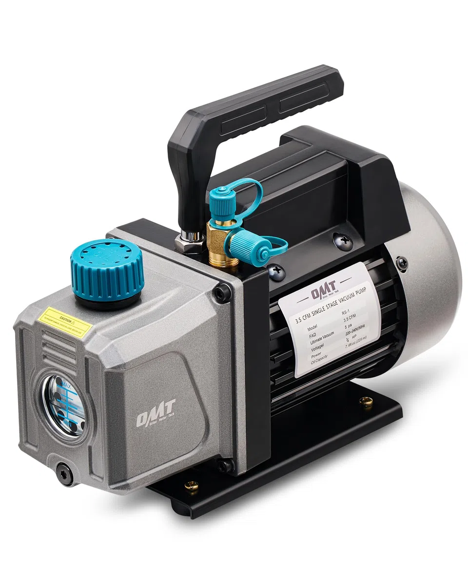 Orion Motor Tech Pompa Vuoto da 3,5 CFM e 1/4 hp, 186W Pompa per Vuoto Monostadio HVAC per R12 R22 R134a R410a R1234yf Pompa a Vuoto per Condizionatori per Auto Degasaggio Resine e Altro, Olio Incluso