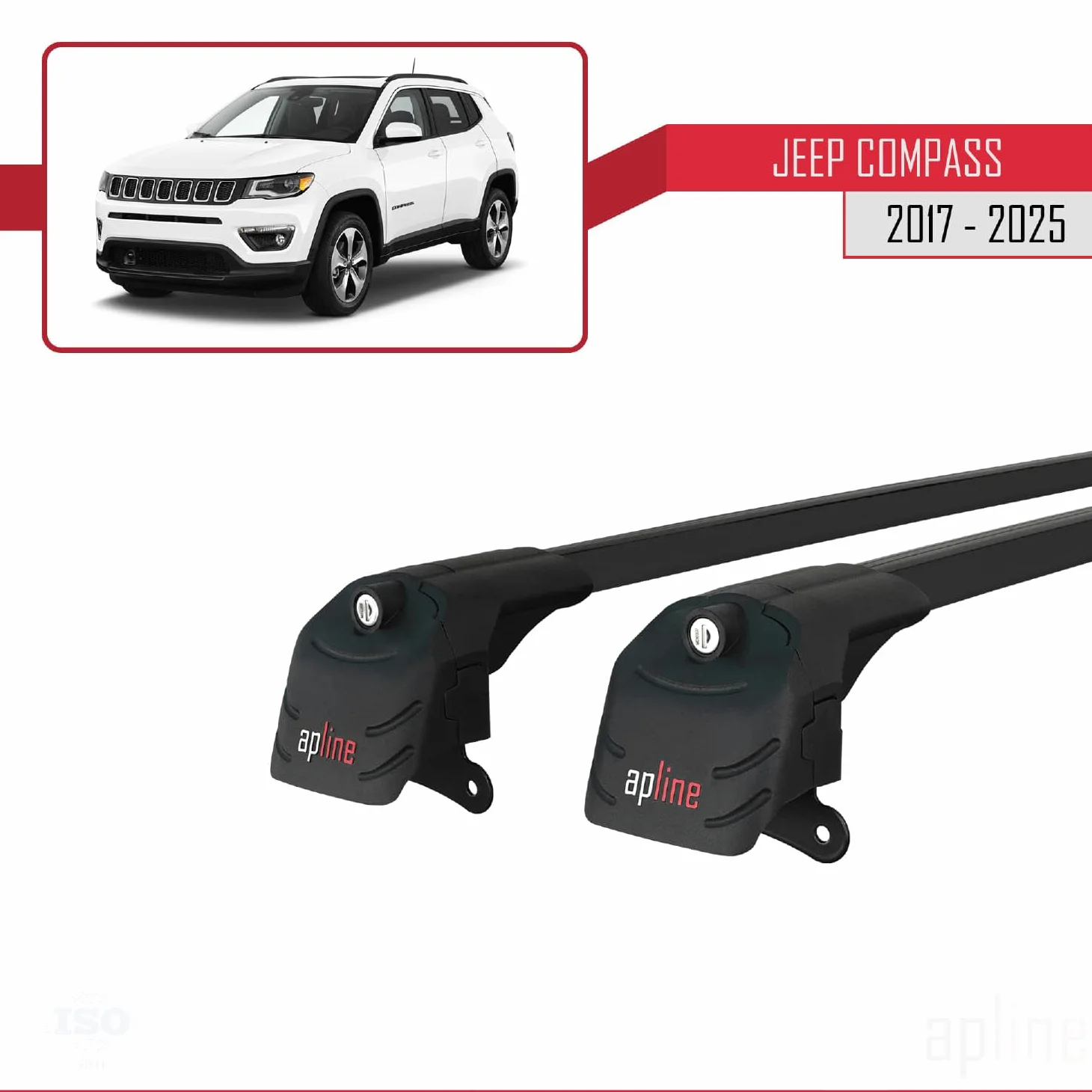 Compatibile con Jeep Compass (MP552) 2017-2025 Modello ACE-2 Barre Tetto Portapacchi Auto Barre Portatutto Nero Alluminio 2 Barre