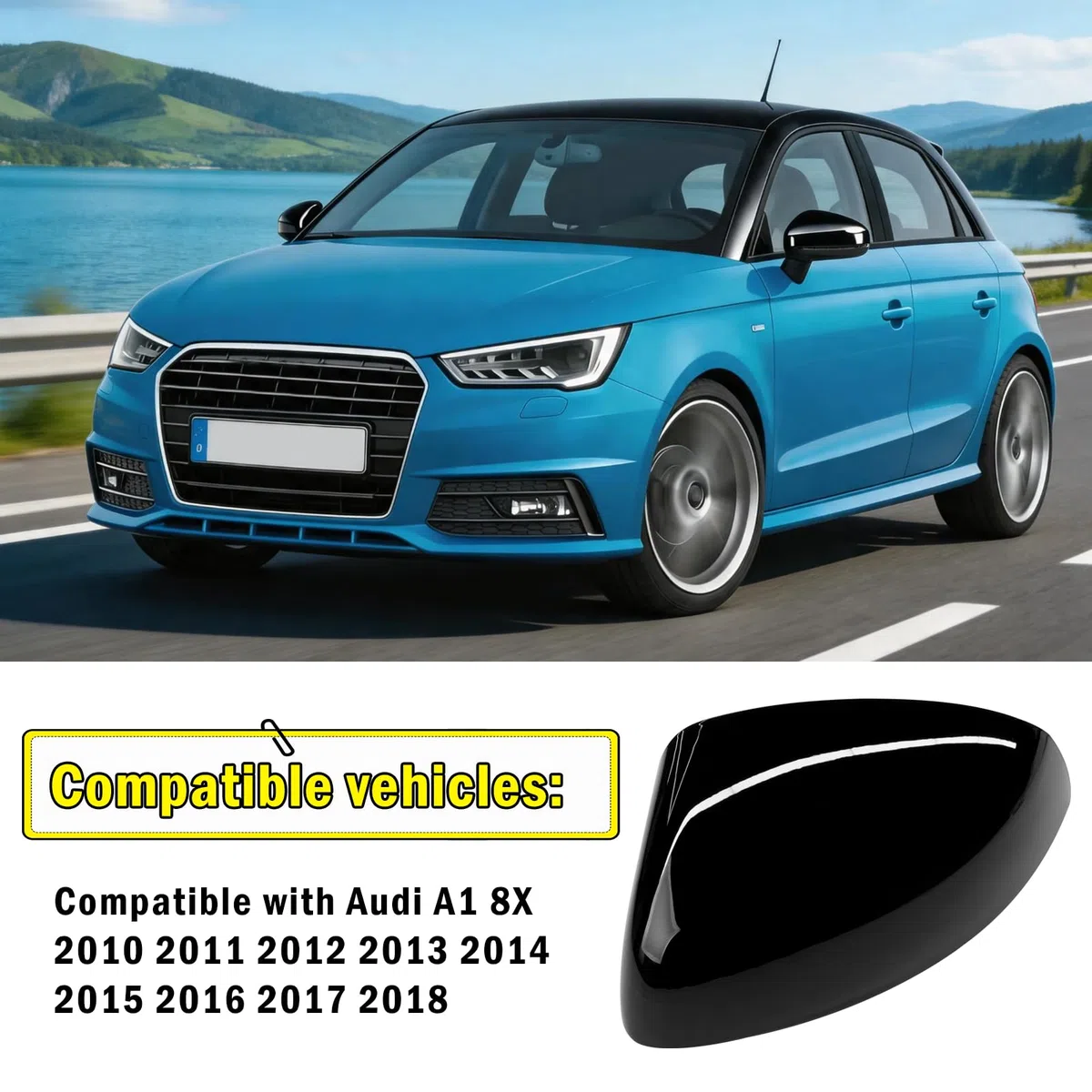 TTCR-II 2 PCS Calotte Specchietti Compatibile con Audi A1 8X 2010 2011 2012 2013 2014 2015 2016 2017 2018, Sinistra+Destra Coperchio Specchio Retrovisore A1 8X Copri Specchietto - Nero