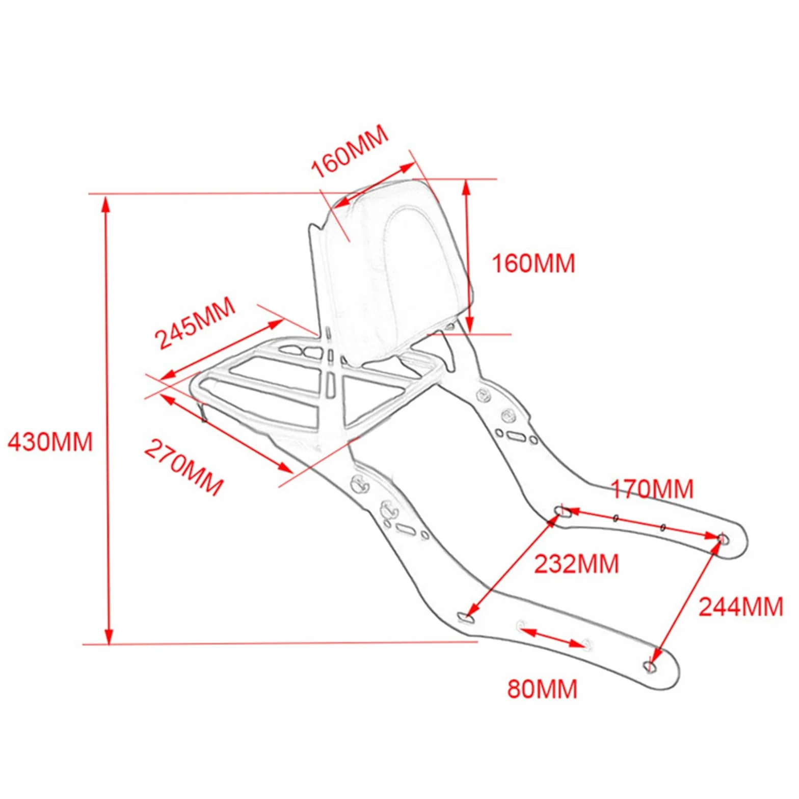 Schienale Sissy Bar per Moto con Portapacchi Posteriore per Kawasaki Vulcan S 650 VN650 Supporto per Top-Box Supporto Esteso Poggiaschiena Posteriore per Passeggero