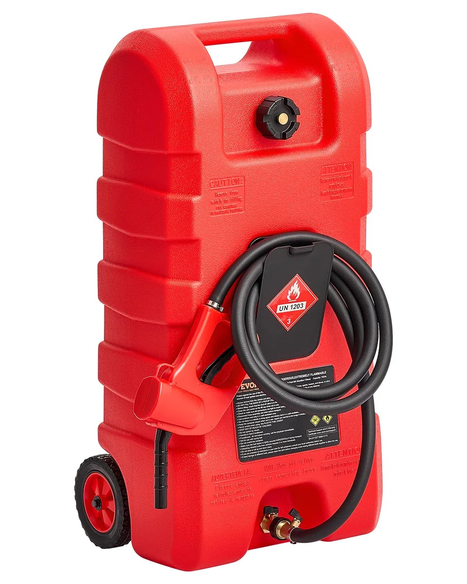 VEVOR Serbatoio di Carburante Portatile 56,78 L Modalità Pompa a Gravità e Manuale, Contenitore per Serbatoio di Carburante con Ruote, Tubo di Mandata 3,04 m e Pompa Manuale, per Motoscafi, Benzina