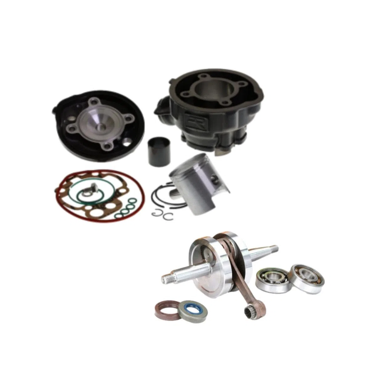 KIT GRUPPO TERMICO CILINDRO DR 75cc + ALBERO MOTORE TOP PERFORMANCES CON CUSCINETTI PARAOLI PER MINARELLI AM6 KT00114+IM07062 HM CRE BAJA DERAPAGE APRILIA RS RX TUONO DT B E T A RR