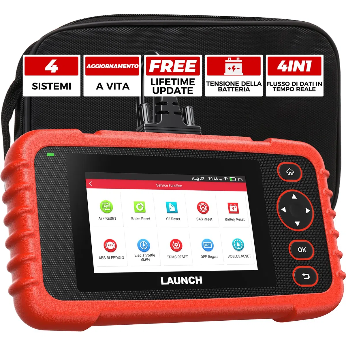LAUNCH CRP123X V3.0 - OBD2 Diagnostica Auto Professionale per Tutte le Marche - Scanner 4 Sistemi, Reset EPB/FAP/Olio, SAS/BMS/TPMS, Test Batteria, Lettura VIN CON AGGIORNAMENTI GRATUITI A VITA