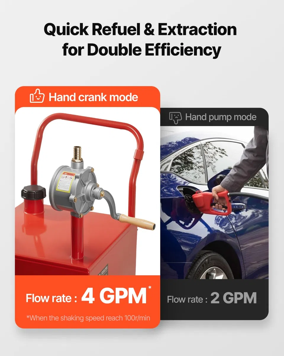 VEVOR Serbatoio Carburante, con Pompa di Trasferimento Manuale, Serbatoio Stoccaggio Portatile con 2 Ruote Tubo Flessibile, Contenitore per Benzina e Gasolio per Auto, Tosaerba Rosso 90,9 L