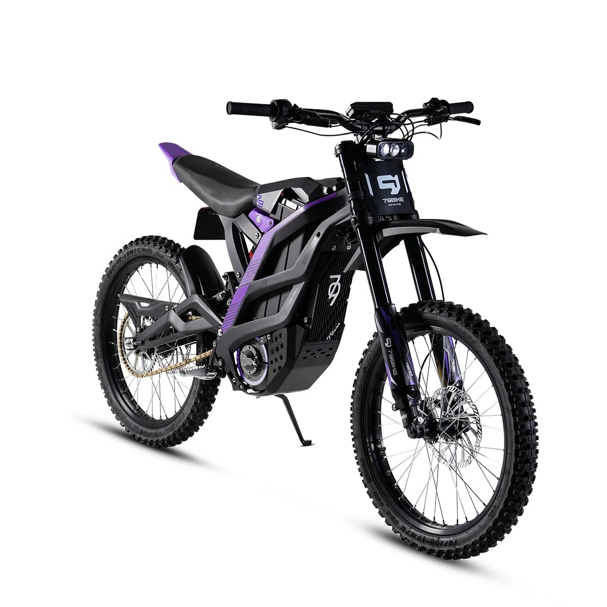79Bike Falcon Pro Dirt Bike elettrica per adulti, motocicletta elettrica da 19 pollici con batteria al litio da 72 V 35 Ah, autonomia di 125 km, motore 10 kW, bici elettrica da 410 Nm (nero viola)